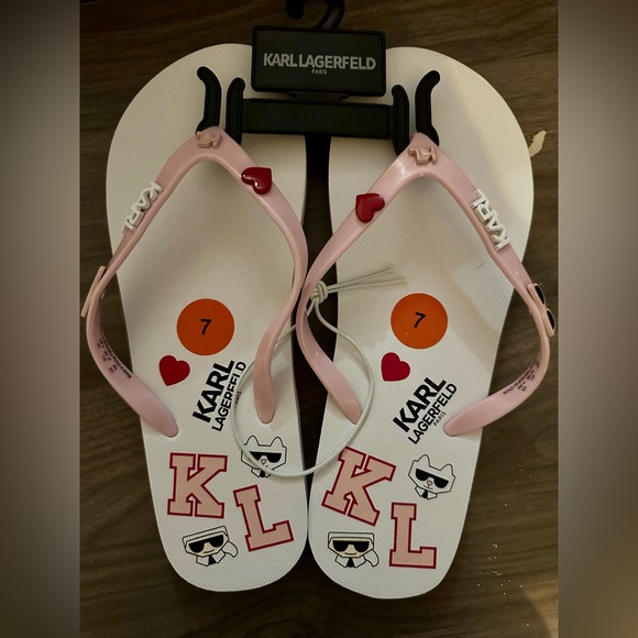 Karl Lagerfeld Kids White and Pink Flip Flops- Size 7 - Picture 1 of 6